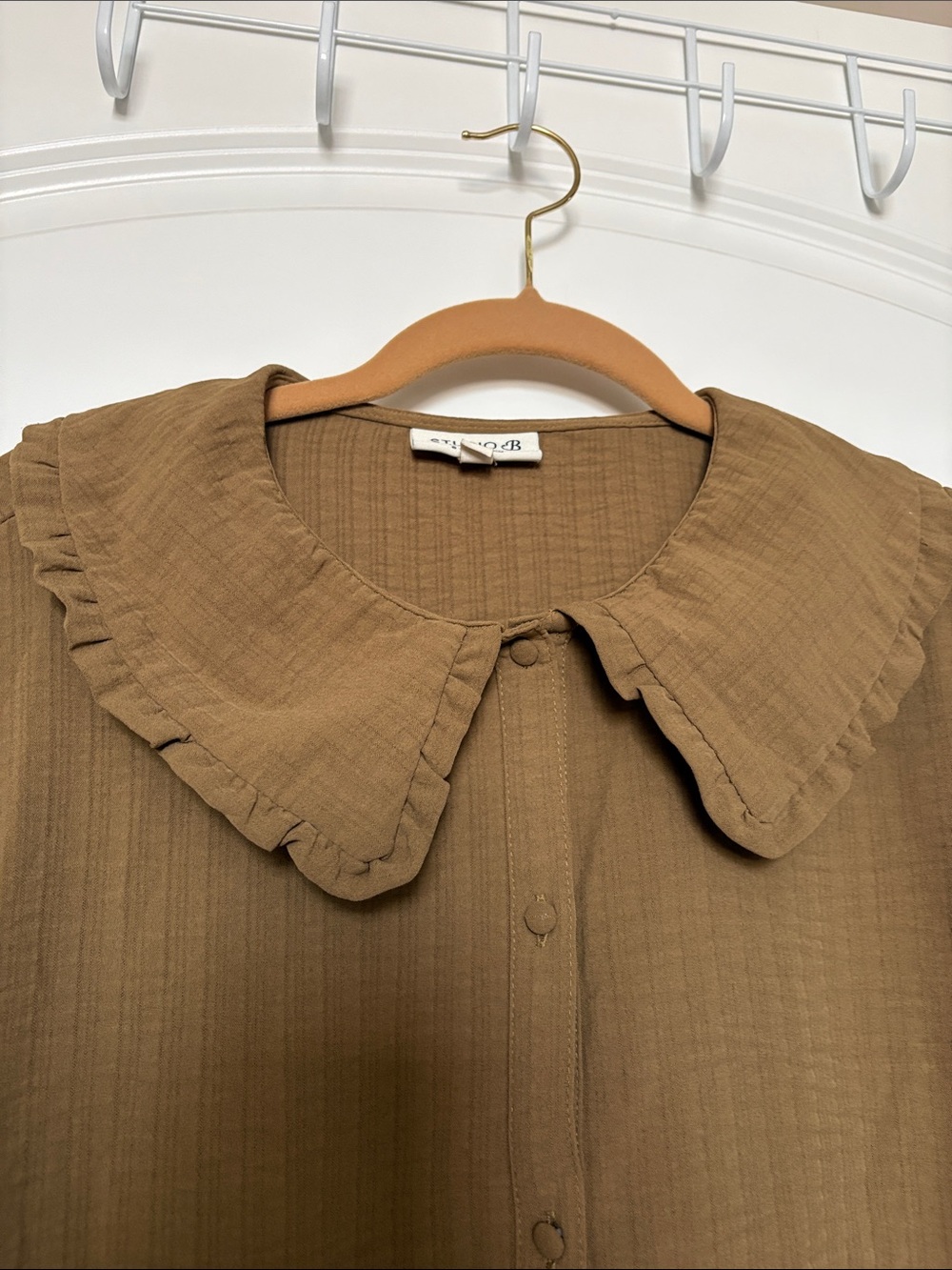 Peter Pan Collar Deep Olive Blouse Cottagecore - Picture 3 of 4